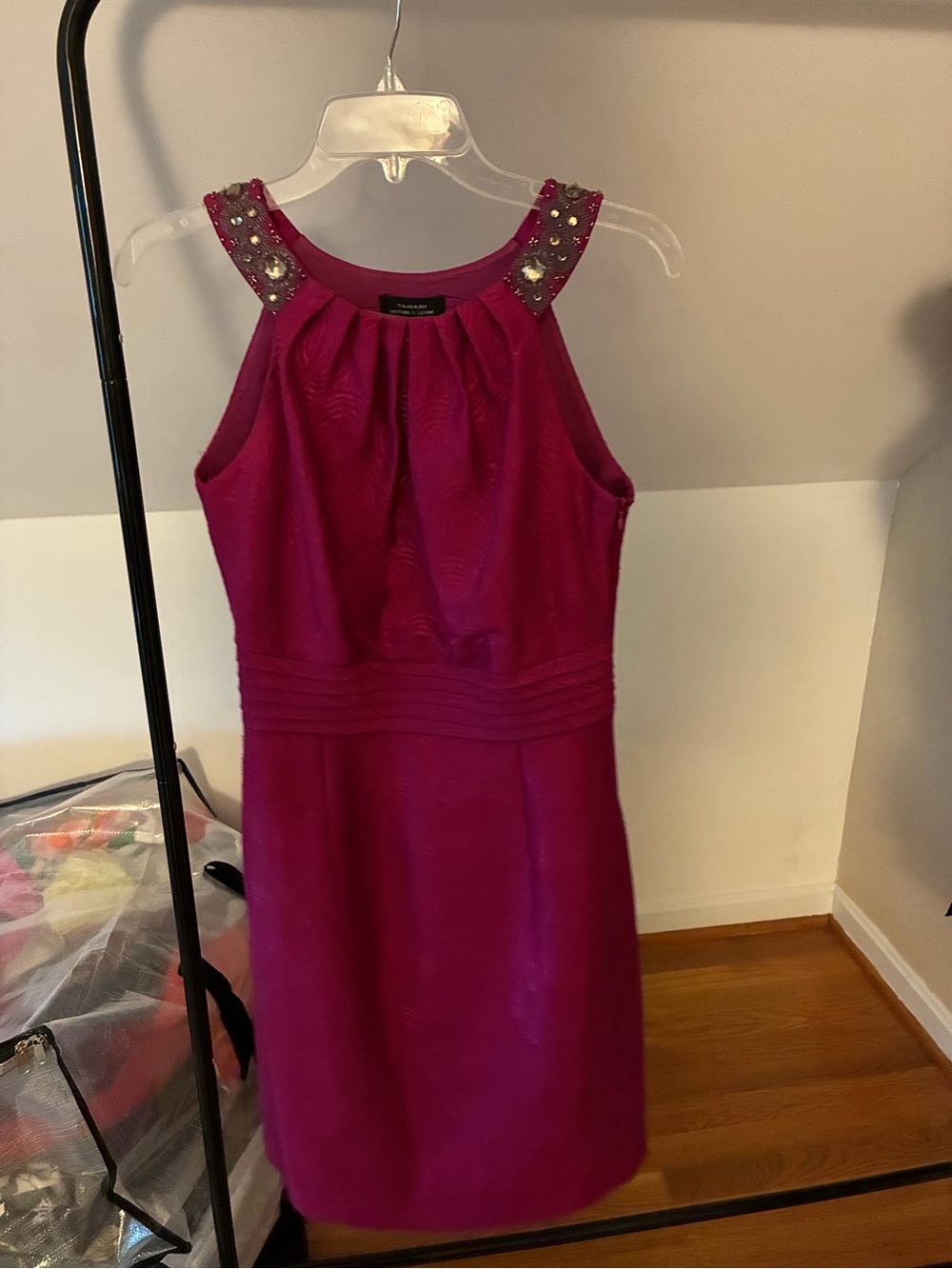 Tahari Embellished Shoulder Fuchsia Sleeveless Dress - size 4